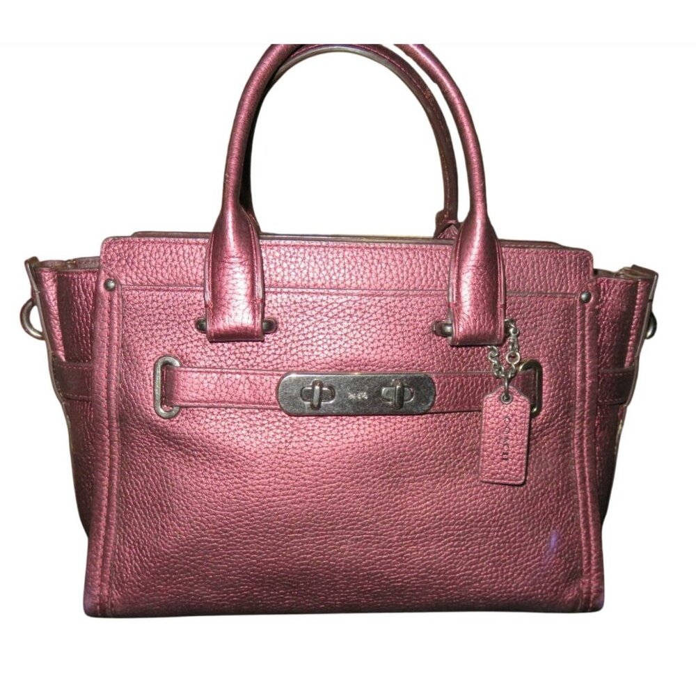 Coach Swagger 27 Cherry Metallic Pebble Leather Double Handle Satchel 36497